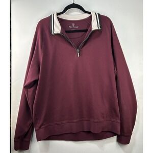 Pro Tour Quarter Zip Pullover Mens Large Burgundy Golf Sweatshirt 100% Cotton"